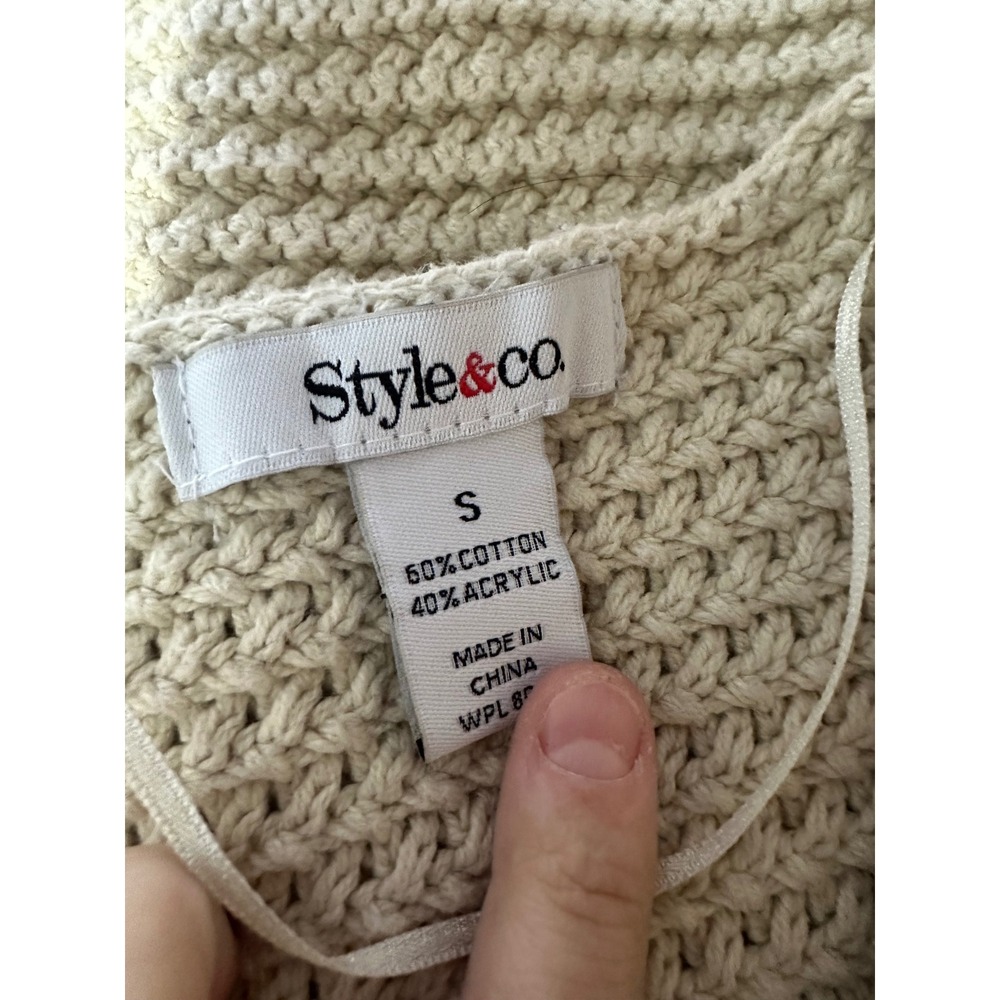 Style & Co Cream Chunky Knit 3/4 Sleeve Crochet Style Cropped Cardigan Sz Small‎ - Picture 7 of 7